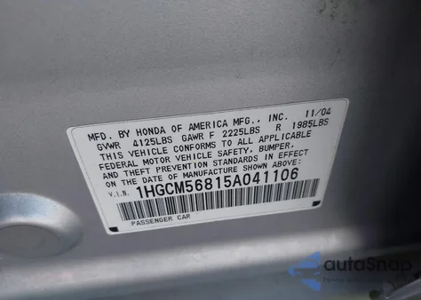 2005 Honda Accord 2.4 Ex z USA, uszkodzony, nr VIN 1HGCM56815A041106